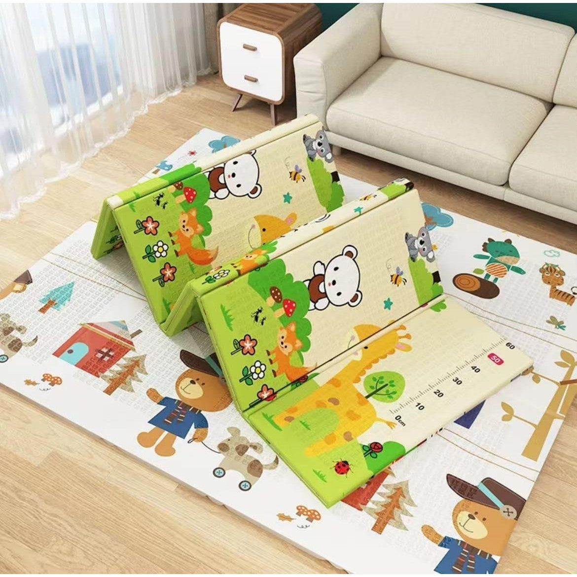 Covoras Pentru Copii, Cu 2 Fete, Din Xpe+Pe, Impermeabil, Antiderapant, Protectie Termica, +3 Luni, Pliabil