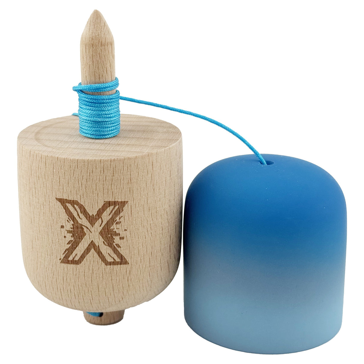 Kendama Pill X Originala, Flippy, Profesionala Model Rubber Grip Pilula, din Lemn, Varsta 9+, Ata 62/65 cm, 11 x 5 x 5 cm, Gradient Albastru/Albastru deschis - vivimall.ro