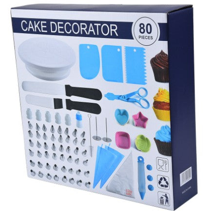 Set 80 Piese Ustensile pentru Ornare Prajituri, Vivimall, din Plastic si Otel Inoxidabil, Forme Briose, Multicolor - vivimall.ro