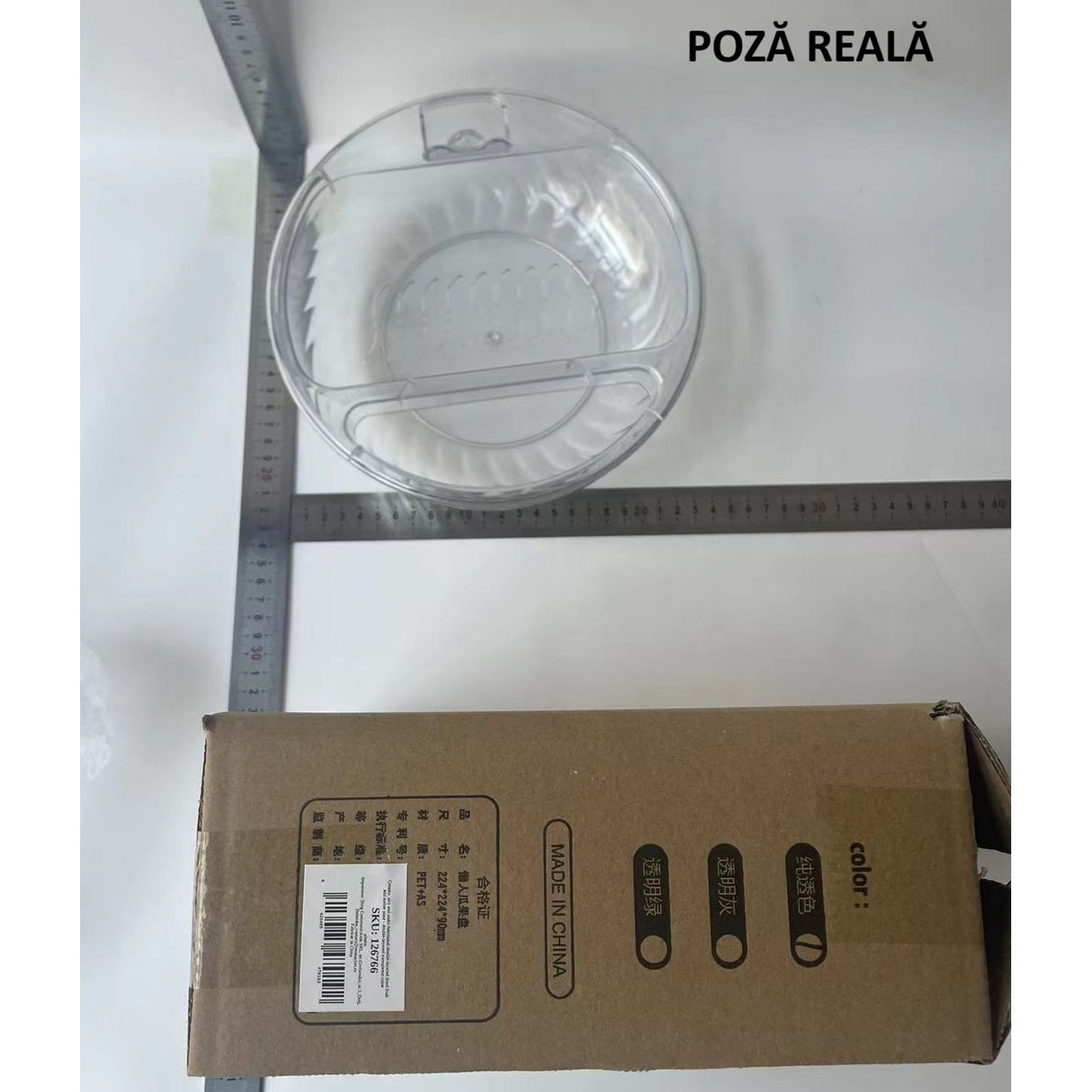 Bol cu Doua Straturi, Vivimall, pentru Fructe, Legume, Snacks, cu Strat de Scurgere a Apei, Suport pentru Telefonul Mobil, 22.4x9 cm, Transparent - vivimall.ro