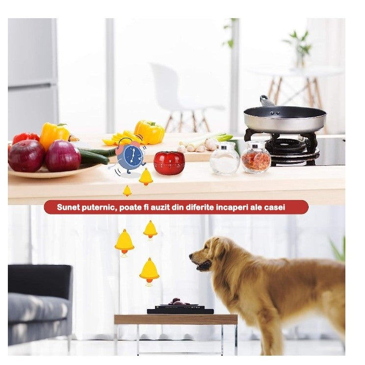 Cronometru mecanic de bucatarie Vivimall, forma de rosie, 60 de minute, 6.3 x 4.5 cm, material ABS, rosu - vivimall.ro