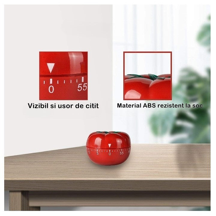 Cronometru mecanic de bucatarie Vivimall, forma de rosie, 60 de minute, 6.3 x 4.5 cm, material ABS, rosu - vivimall.ro