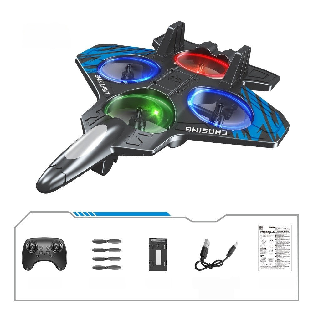 Jucarie Aeronava de Lupta, Vivimall, Rezistent, Incarcare USB, cu Telecomanda, Lumini, Negru-Albastru - vivimall.ro