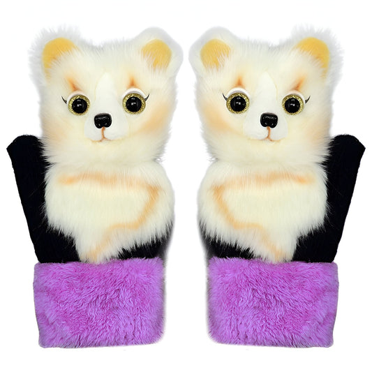 Manusi de Plus pentru Copii, Flippy, de Iarna, Groase, Moi, Calduroase, Model Animat Vulpe Alba