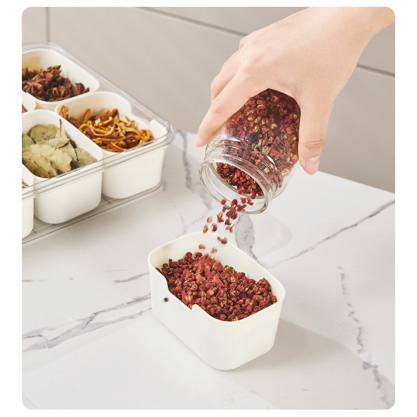 Cutie Alimentara Multifunctionala, Vivimall, pentru Condimente, Gustari, Inchidere Etans, cu Capac si Maner, 4 Compartimente, 25 x 8 x 18 cm, Alb - vivimall.ro