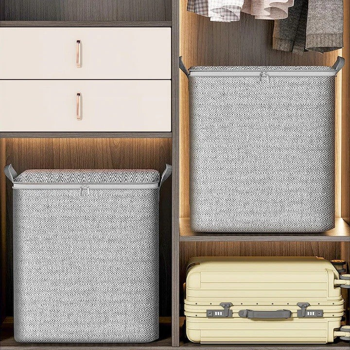 Cutie de Depozitare cu Fermoar, Vivimall, Pliabila, Maner Ranforsat, Fermoar Rezistent, pentru Haine, Paturi, Plapumi, Perne, Lenjerii de Pat, Jucarii, 61x50x71 cm, 210 Litri, Gri - vivimall.ro