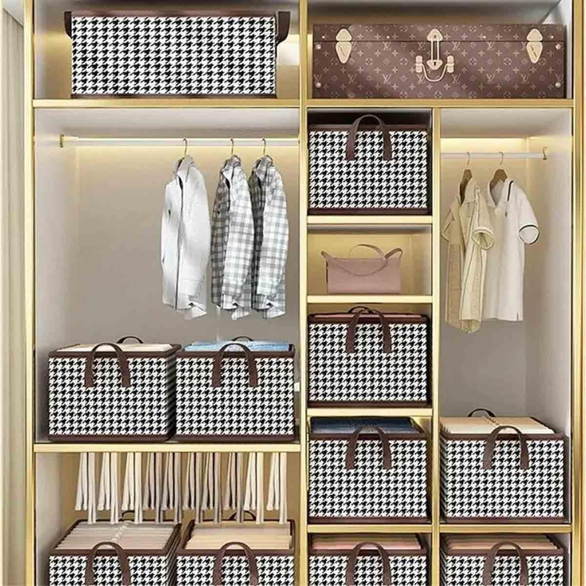 Cutie De Depozitare, Vivimall, Pentru Haine, Lenjerie, Sosete Si Sutiene, Material Textil, 6 Compartimente, 44x30x20 cm, Culoare Alb-Negru