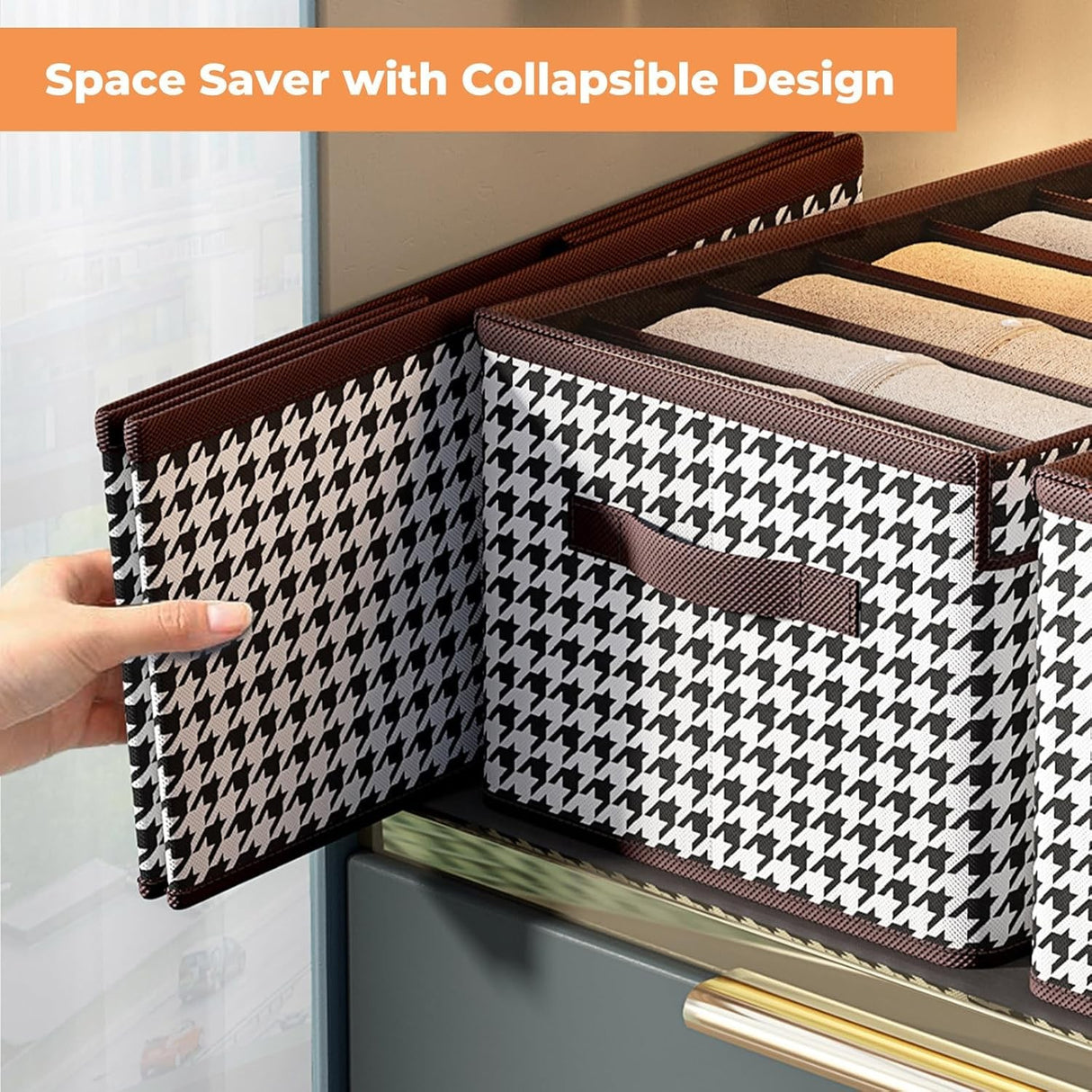 Cutie De Depozitare, Vivimall, Pentru Haine, Lenjerie, Sosete Si Sutiene, Material Textil, 6 Compartimente, 44x30x20 cm, Culoare Alb-Negru