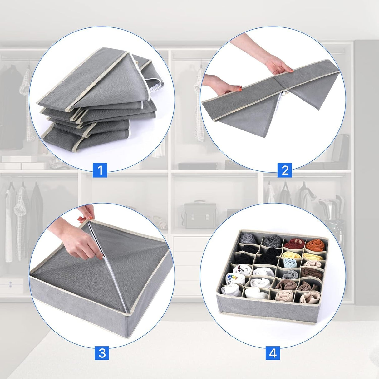 Cutie De Depozitare, Flippy, Pentru Lenjerie, Sosete Si Sutiene, Material Textil, 6 Compartimente, 32 x 16 x 10 cm, Culoare Gri