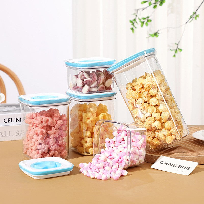 Cutie de Depozitare pentru Bucatarie, Vivimall, 600 ml, din ABS+PET+Silicon, Capac Alb/Albastru, 11.5 x 8 x 8 cm, Transparent - vivimall.ro