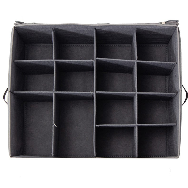 Cutie de Depozitare pentru Pantofi, Flippy, 14 Compartimente, cu Capac Transparent si Fermoar, din Panza Oxford, Pliabila, 53x42x33 cm, Gri