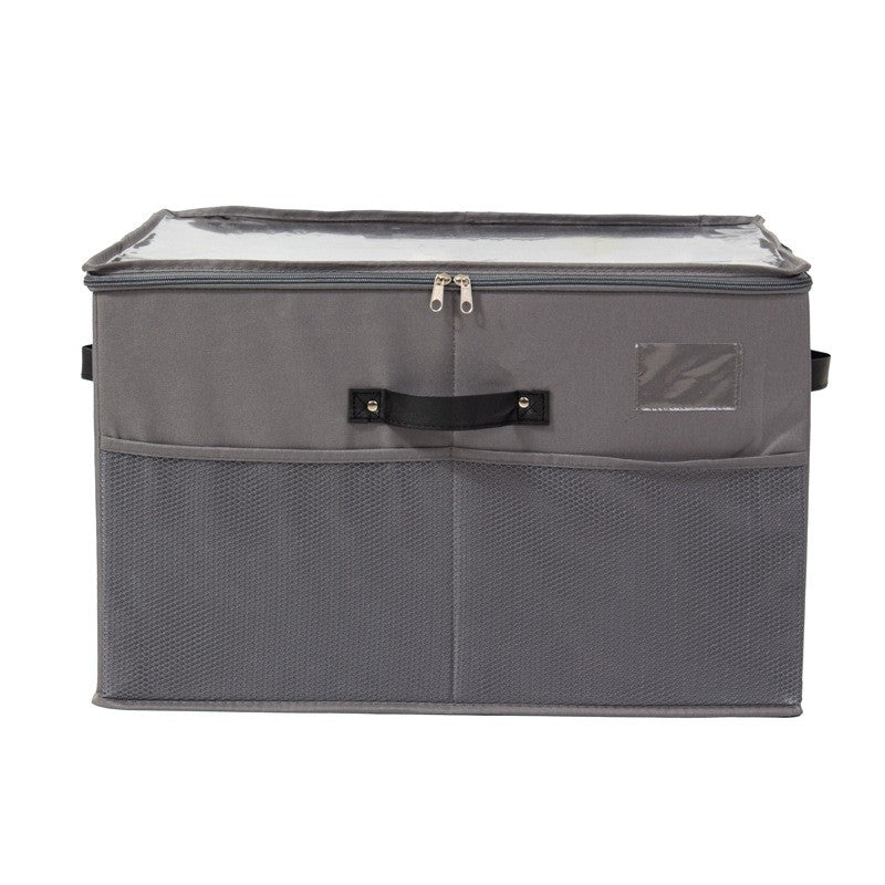 Cutie de Depozitare pentru Pantofi, Flippy, 14 Compartimente, cu Capac Transparent si Fermoar, din Panza Oxford, Pliabila, 53x42x33 cm, Gri