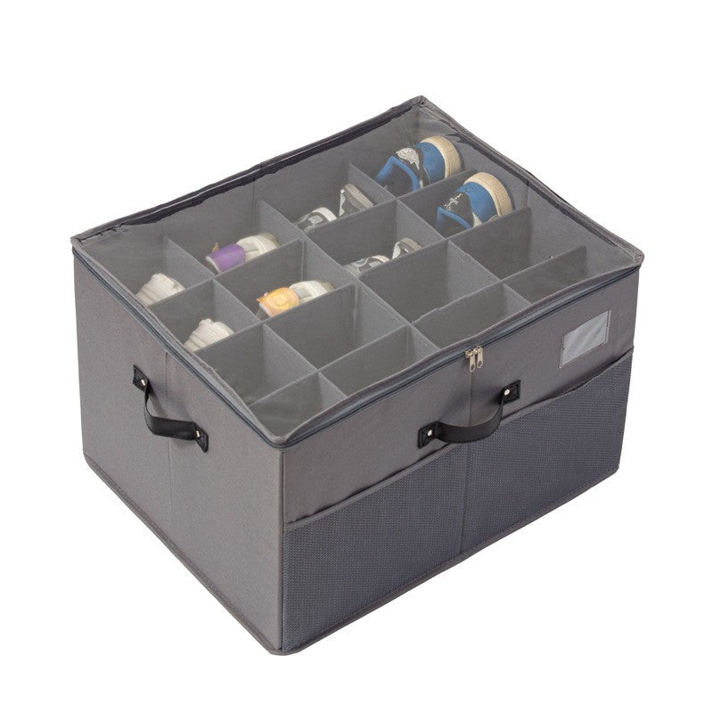 Cutie de Depozitare pentru Pantofi, Flippy, 14 Compartimente, cu Capac Transparent si Fermoar, din Panza Oxford, Pliabila, 53x42x33 cm, Gri