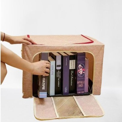 Cutie de Depozitare Pliabila, Vivimall, 100 L, din Bumbac si In, 60x42x40 cm, Fereastra Frontala, 2 Usi de Acces cu Fermoar Bidirectional, Cadru Metalic, Suport Baza Stabil din Plastic, Roz Pudrat - vivimall.ro