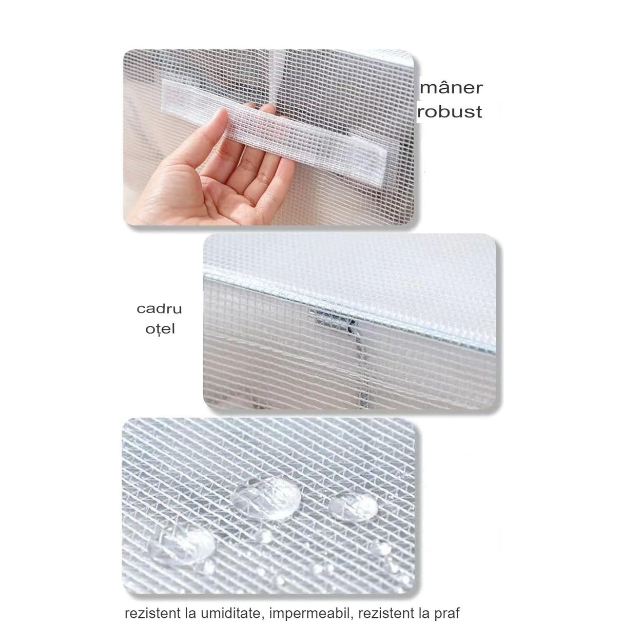 Cutie de Depozitare Pliabila, Vivimall, Cu Fereastra si Fermoar Dublu Rosu, 66 L, Textil, 50x40x33 cm, Cadru Metalic, Impermeabila, Transparent - vivimall.ro