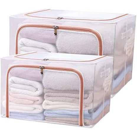 Cutie de Depozitare Pliabila, Vivimall, Cu Fereastra si Fermoar Dublu Rosu, 66 L, Textil, 50x40x33 cm, Cadru Metalic, Impermeabila, Transparent - vivimall.ro