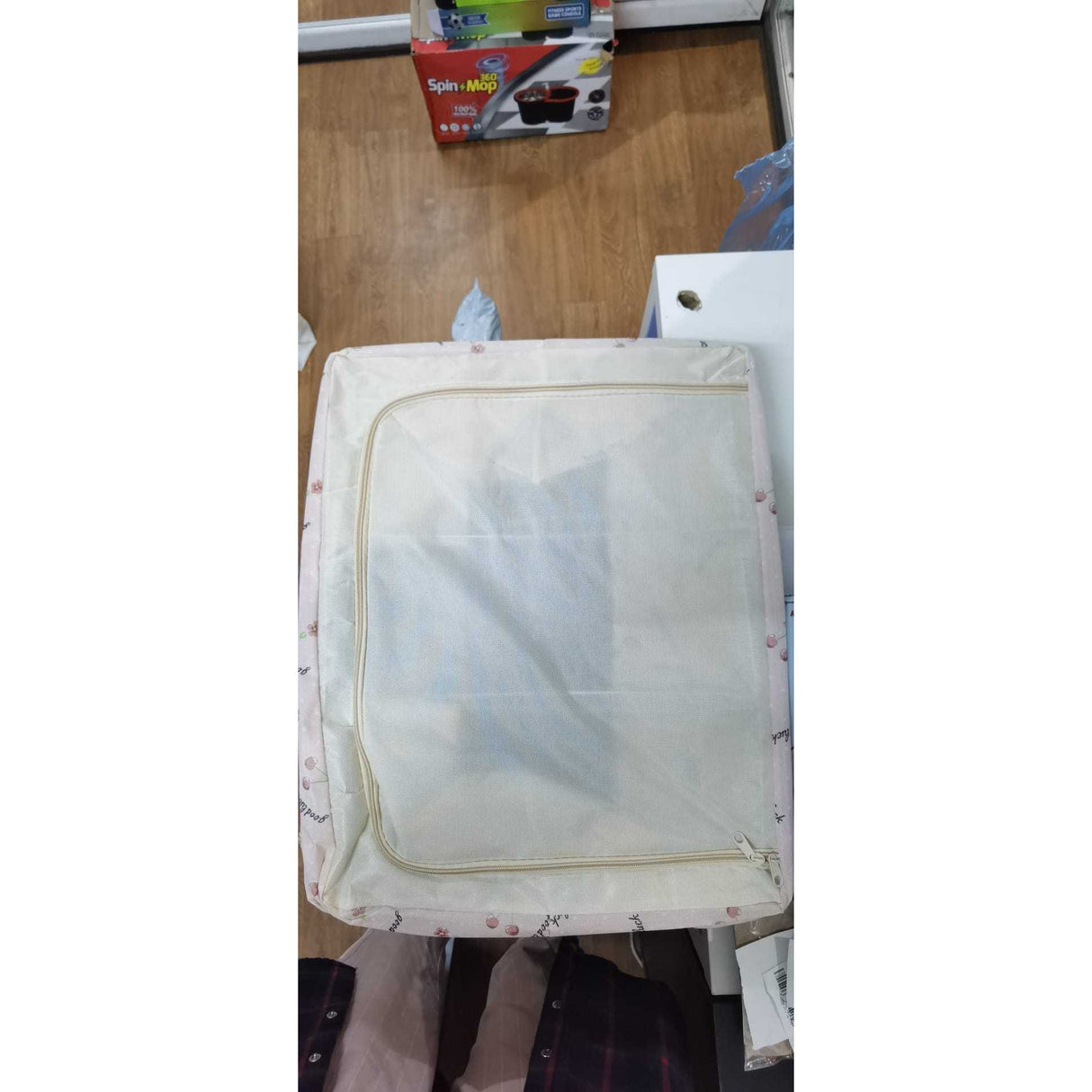 Cutie De Depozitare Pliabila, Cu Fermoar, 66 L, Textil, Cu Fereastra, Cadru Metalic, Suport Baza Stabil Din Plastic, Imprimeu Cirese, Resigilat - vivimall.ro