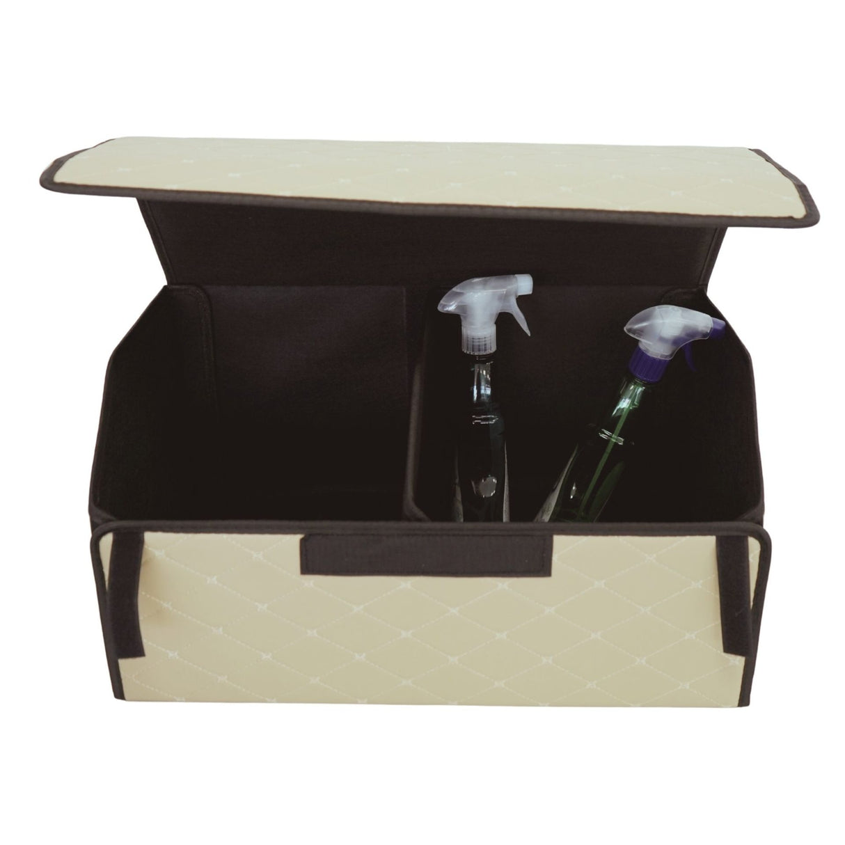 Cutie de Depozitare Auto, Flippy, Organizator Premium Portbagaj, 2 Compartimente Depozitare, Geanta Multifunctionala din Piele Ecologica, Pliabil si Rezistent la Uzura, Bej Deschis, 55 x 30 x 30cm - vivimall.ro
