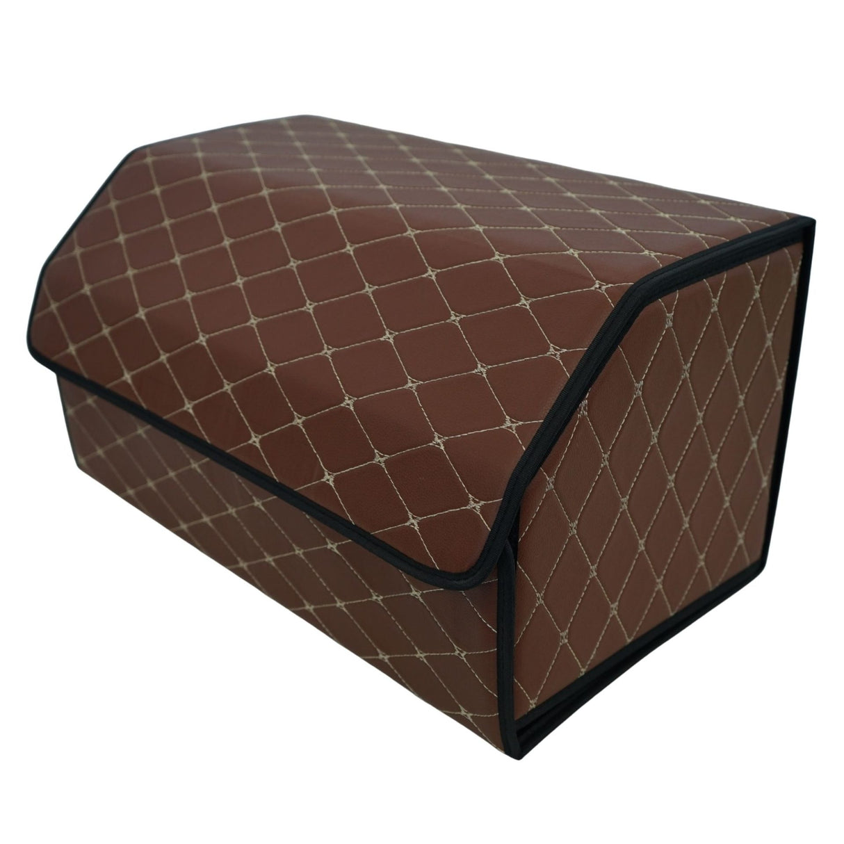 Cutie de Depozitare Auto, Flippy, Organizator Premium Portbagaj, Geanta Multifunctionala din Piele Ecologica, 2 Compartimente Depozitare, Pliabil, Rezistent la Uzura, Maro Inchis, 55 x 30 x 30cm - vivimall.ro