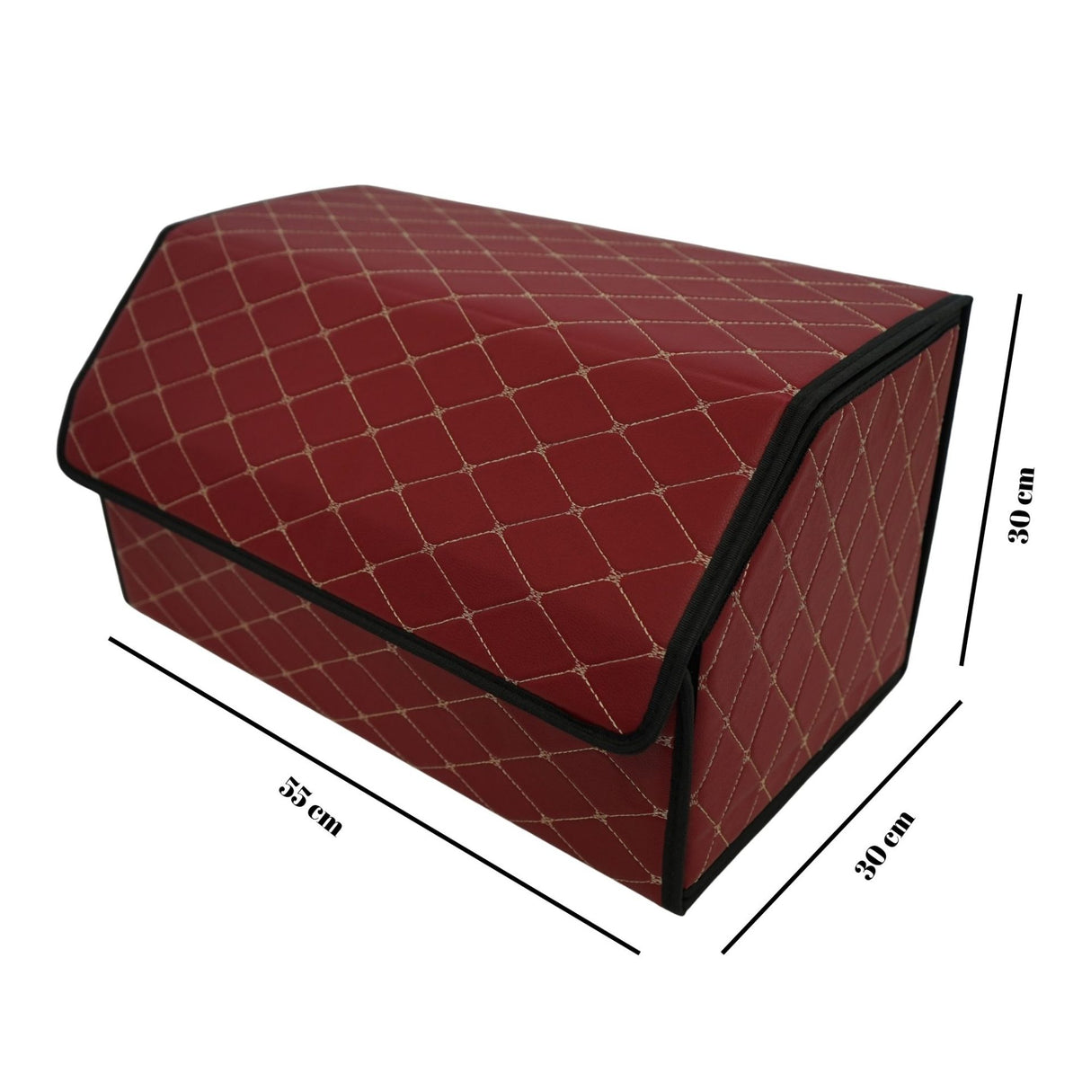 Cutie de Depozitare Auto, Flippy, Organizator Premium Portbagaj, Geanta Multifunctionala din Piele Ecologica, 2 Compartimente Depozitare, Rezistent la Uzura si Pliabil, Bordo, 55 x 30 x 30cm - vivimall.ro