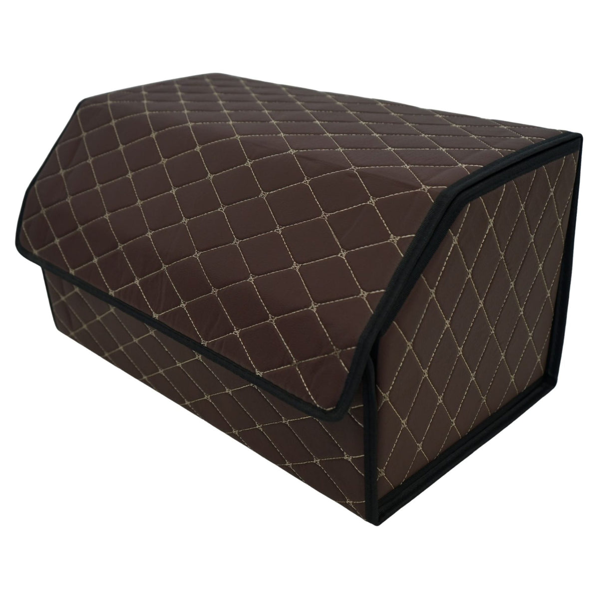 Cutie de Depozitare Auto, Flippy, Organizator Premium Portbagaj, Geanta Multifunctionala din Piele Ecologica, Rezistent la Uzura si Pliabil, 2 Compartimente Depozitare, Maro Havana, 55 x 30 x 30cm - vivimall.ro