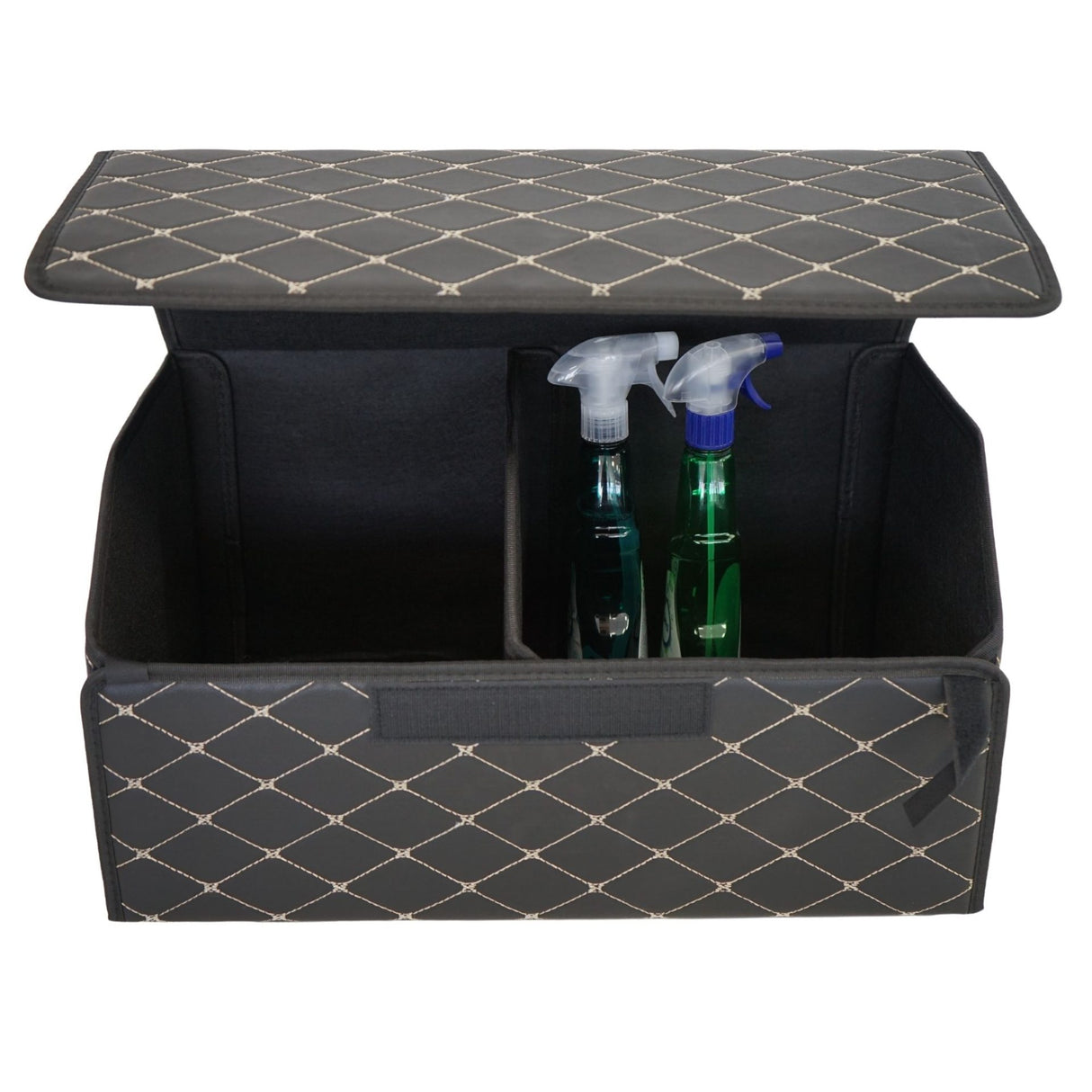 Cutie portbagaj Flippy 55x30x30 cm cu capac închis, design elegant negru și alb, vedere sus