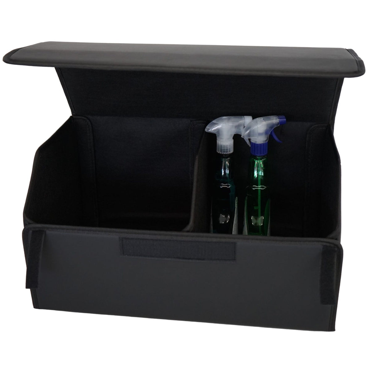 Cutie de Depozitare Auto, Flippy, Geanta Multifunctionala din Piele Ecologica, Organizator Premium Portbagaj, 2 Compartimente Depozitare, Pliabil si Rezistent la Uzura, Negru, 55 x 30 x 30cm - vivimall.ro