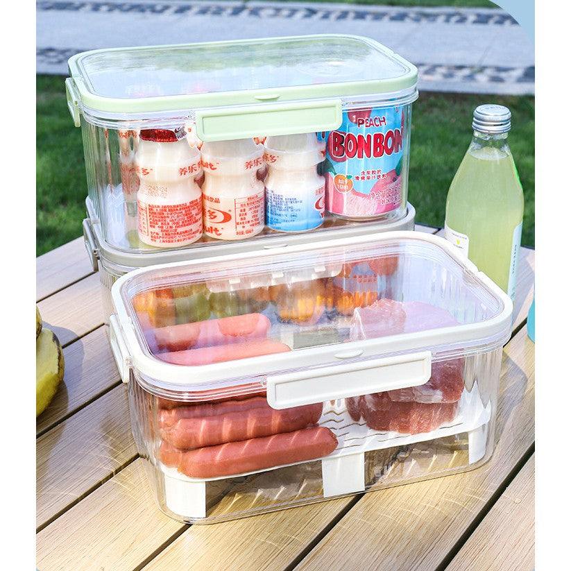 Cutie De Depozitare Portabila, Cu Separator Pentru Gheata Si Scurgere, Mentine Rece, Caserola Pranz, 25X16.5X11.5 Cm, Gri/Transparent - vivimall.ro