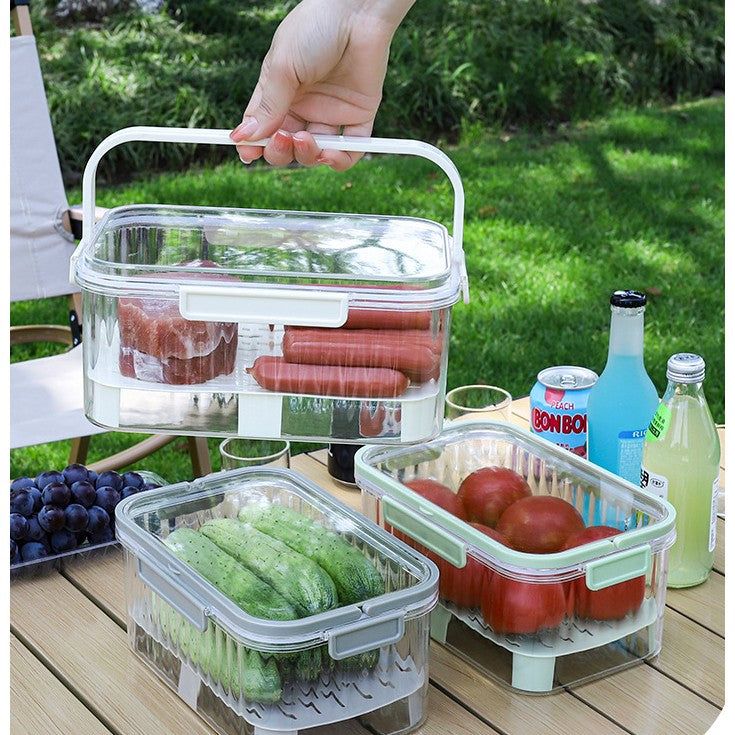 Cutie De Depozitare Portabila, Cu Separator Pentru Gheata Si Scurgere, Mentine Rece, Caserola Pranz, 25X16.5X11.5 Cm, Gri/Transparent - vivimall.ro