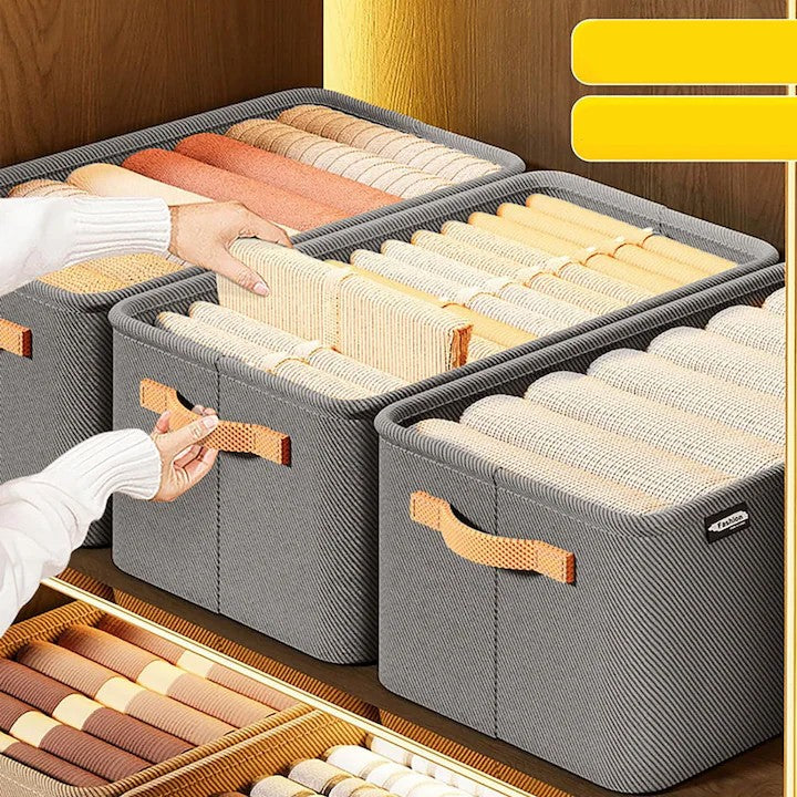 Cutie Depozitare, Pentru Haine, Lucruri, Din Textil Cu Cadru Metalic, Manere Laterale, Forma Dreptunghiulara, Volum 34 L