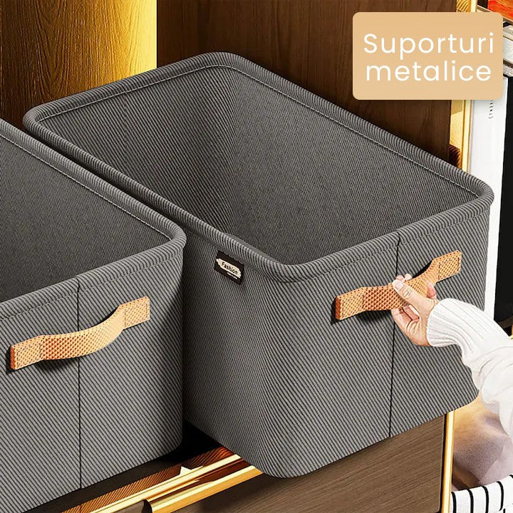 Cutie Depozitare, Pentru Haine, Lucruri, Din Textil Cu Cadru Metalic, Manere Laterale, Forma Dreptunghiulara, Volum 34 L