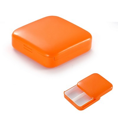 Cutie depozitare medicamente, 2 compartimente, Glisanta, Portocaliu, Patrata, Vivimall, Inchidere etans