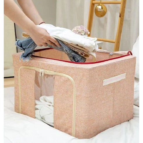 Cutie de depozitare pliabila, Vivimall, Cu fermoar, 66 L, Textil, 50x40x33 cm, Cadru Metalic, Suport Baza Stabil din Plastic, Crem - vivimall.ro