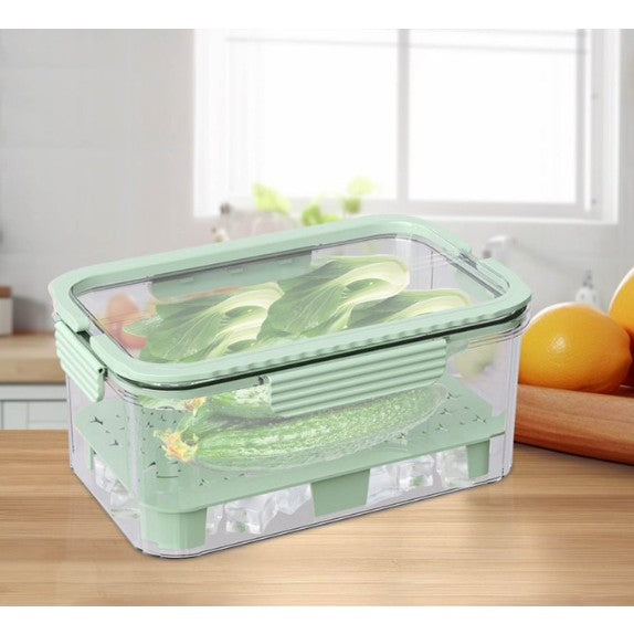 Cutie pentru Depozitare Alimente, Vivimall, de Uz Casnic, 2 Compartimente, Zona pentru Gheata, Mentinere Fresh, cu Maner, Material PET, 23x15x10.8 cm, Verde - vivimall.ro