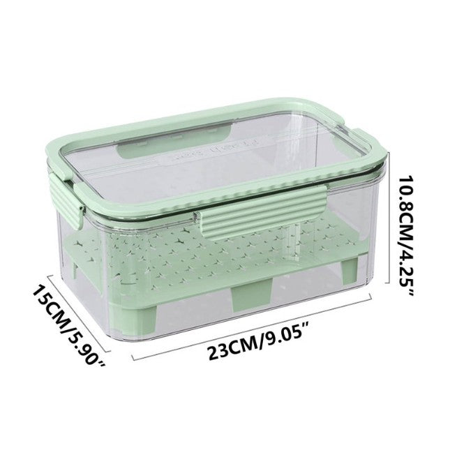 Cutie pentru Depozitare Alimente, Vivimall, de Uz Casnic, 2 Compartimente, Zona pentru Gheata, Mentinere Fresh, cu Maner, Material PET, 23x15x10.8 cm, Verde - vivimall.ro