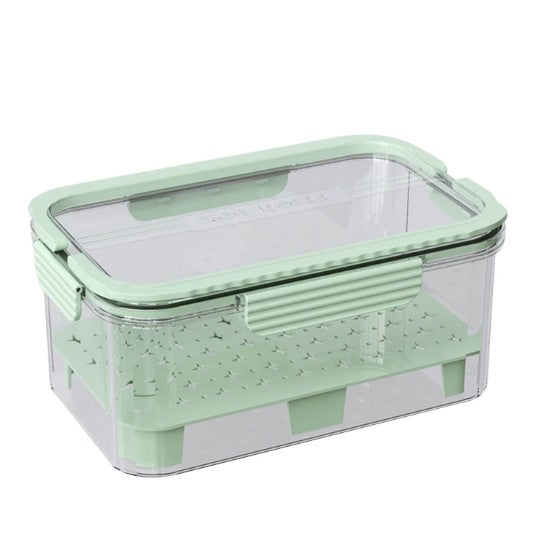 Cutie pentru Depozitare Alimente, Vivimall, de Uz Casnic, 2 Compartimente, Zona pentru Gheata, Mentinere Fresh, cu Maner, Material PET, 23x15x10.8 cm, Verde - vivimall.ro