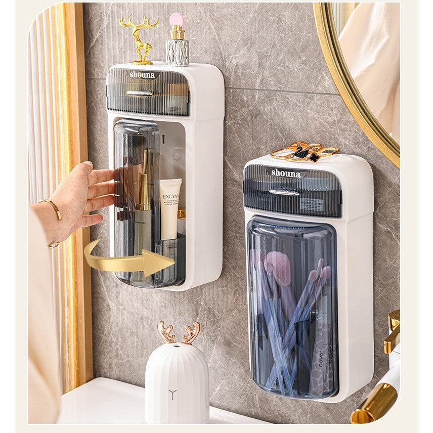 Organizator Baie, Vivimall, 4 Compartimente si 1 Sertar, Rotire 360 Grade, din PP+PET, 27.5 x 16 x 11 cm, Albastru - vivimall.ro