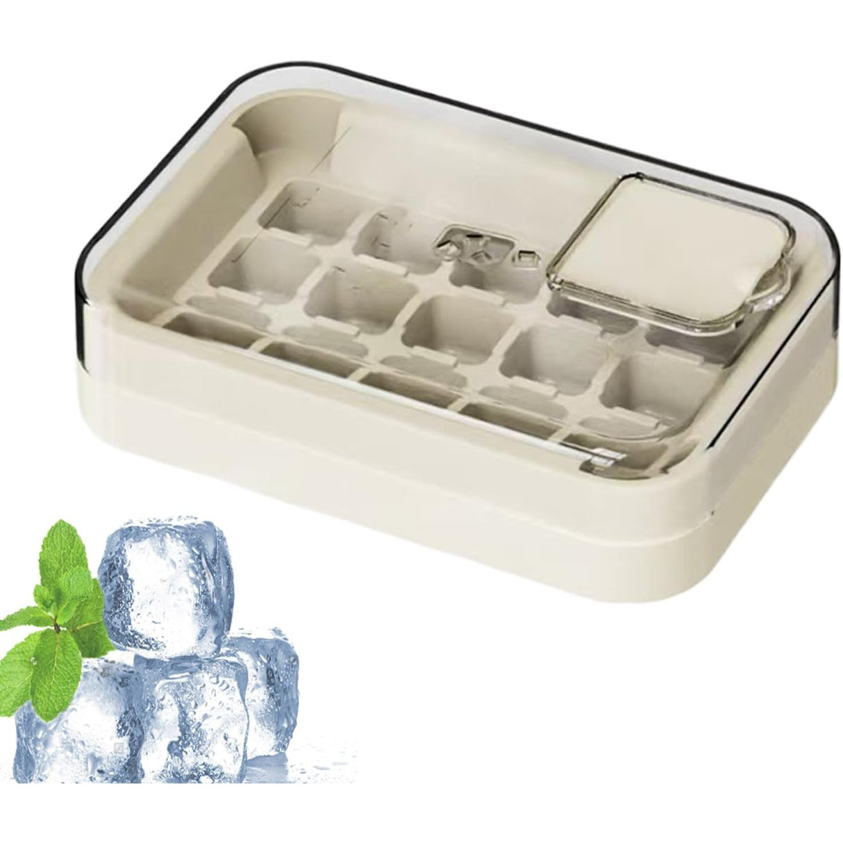 Cutie Gheata, 15 Cuburi, Cu Sistem de Presare Spate, Capac de Umplere și Evacuare, 1 L, 16.5 x 11.2 x 4.5 cm, Alb