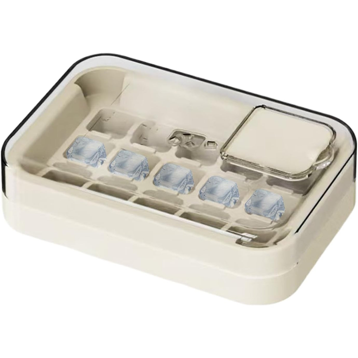 Cutie Gheata, 15 Cuburi, Cu Sistem de Presare Spate, Capac de Umplere și Evacuare, 1 L, 16.5 x 11.2 x 4.5 cm, Alb