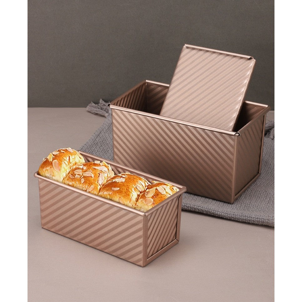 Tava pentru Paine, Vivimall, din Otel Carbon, 450 g, cu Capac, Antiaderenta, 21 x 11 x 11.5 cm, Roz Auriu - vivimall.ro