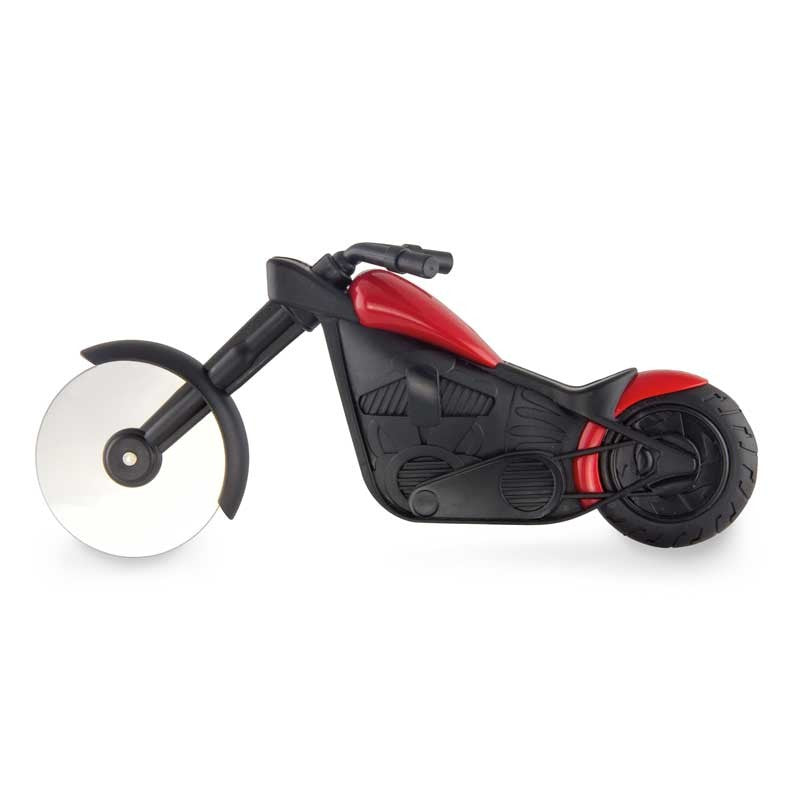 Cutit pizza creativ Vivimall, in forma de motocicleta, cu suport pentru cutit, 21.5 x 9.5 cm, otel/PP, negru - vivimall.ro
