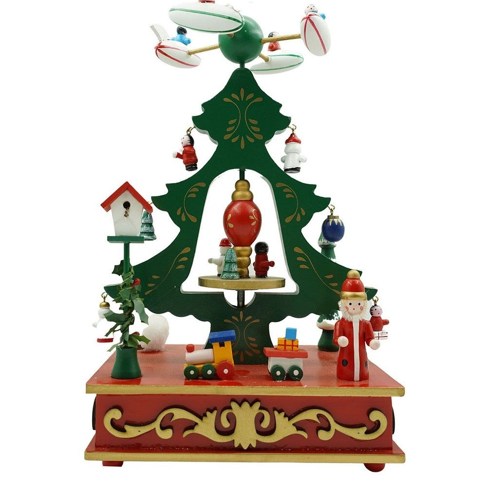 Cutiuta muzicala decorata de Craciun, Brad, Verde, din Lemn, 17 cm x 27 cm, Interior, Flippy