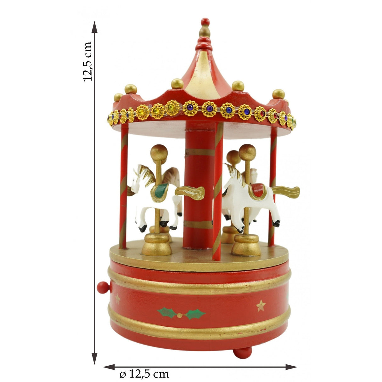 Cutiuta muzicala decorata de Craciun, Carusel rotativ, Rosu, din Lemn, Interior, Flippy - vivimall.ro