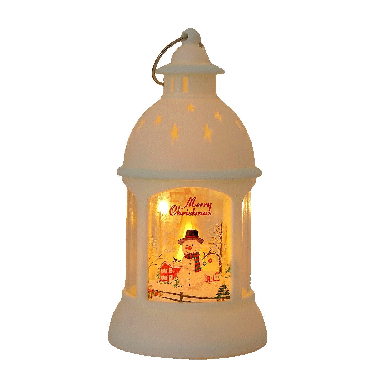 Decoratiune de Craciun, Flippy, Model Sfesnic de Birou, Om de Zapada, din Plastic, cu Inel de Agatat, 6.8 x 13.5 x 2 cm, Alb