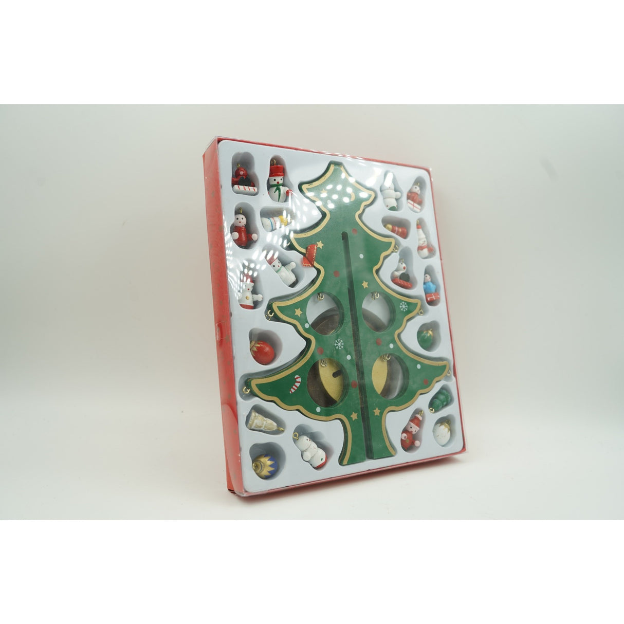 Decoratiune Craciun, Brad, Verde, 8 cavitati cu ornamente, 18.5 cm x 25 cm, Lemn, Flippy