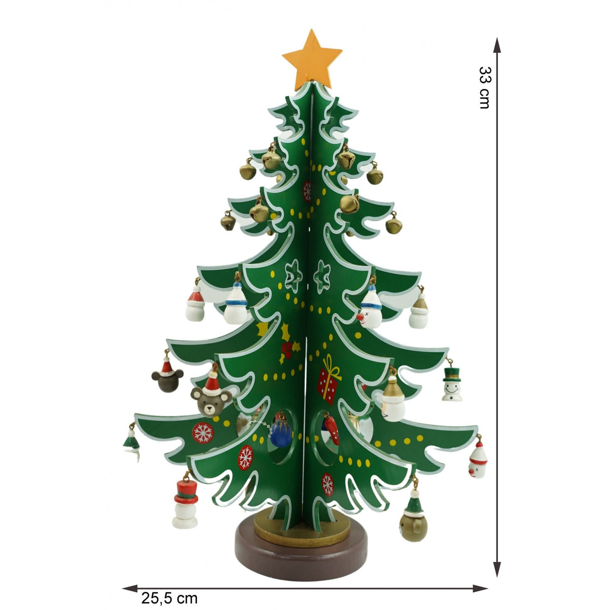 Decoratiune Craciun, Brad, Verde/Alb, 15 cavitati cu ornamente, 25.5 cm x 33 cm, Lemn, Flippy