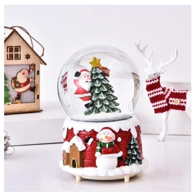 Decoratiune glob cu zapada Flippy, Mos Craciun in brad, diametru 4.5 cm, multicolor - vivimall.ro