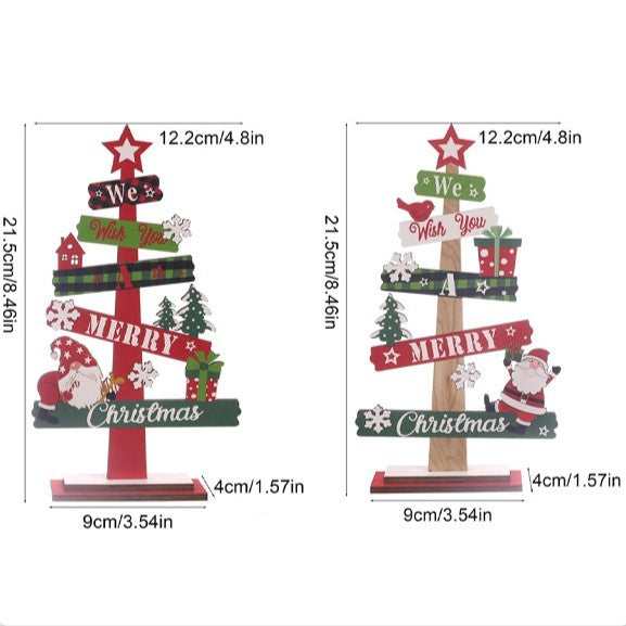 Decoratiune de Craciun din Lemn, Flippy, pentru Masa, Model Bradut, Scris We Wish You A Merry Christmas, 21.5x12.2x4 cm, Multicolor - vivimall.ro