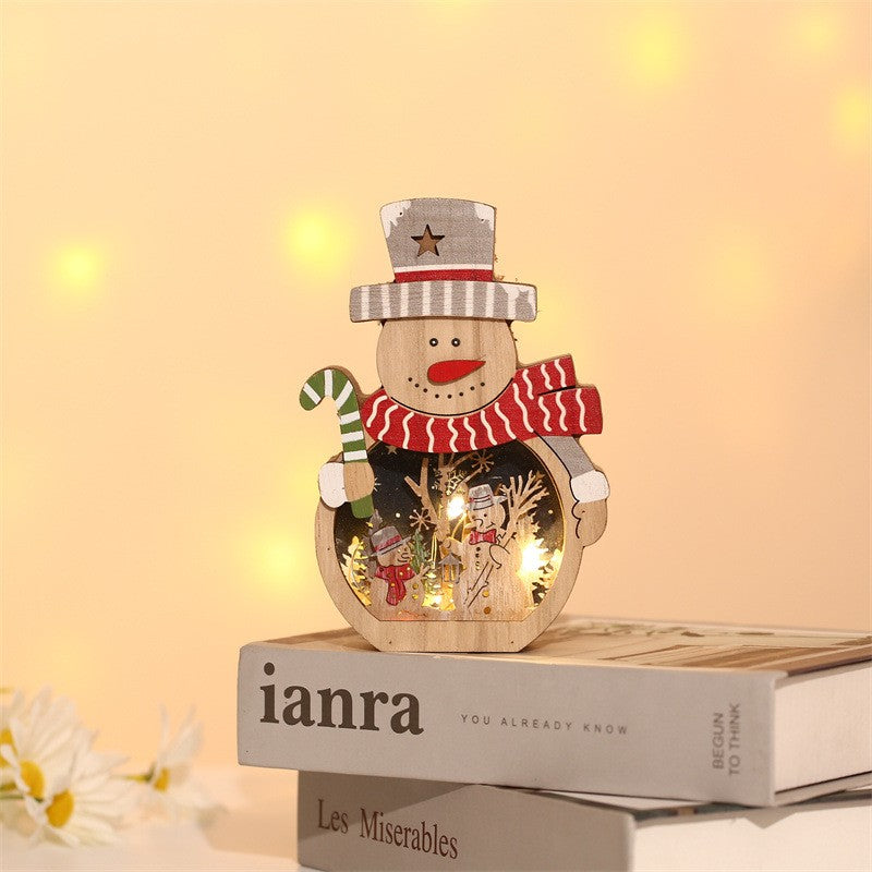 Decoratiune de Craciun, Flippy, cu Lumini LED, din Lemn, 16 x 10.5 x 3.5 cm, Model Om de Zapada, Multicolor - vivimall.ro