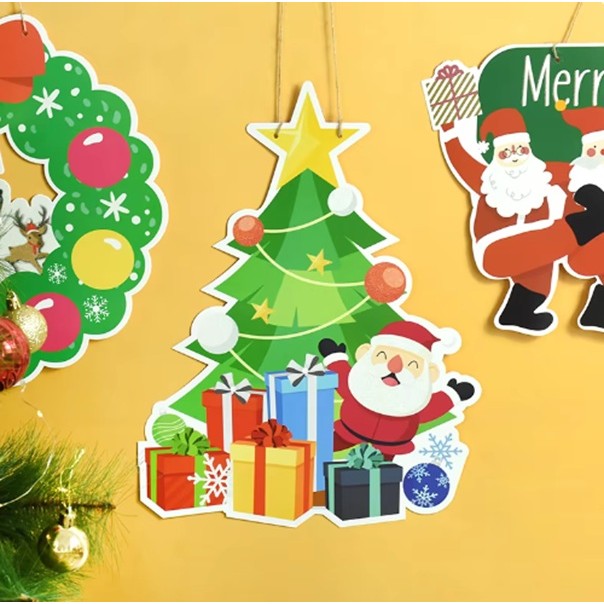 Decoratiune de Craciun, Flippy, de Agatat, pentru Usa, Perete sau Brad, Sfoara Inclusa, 40.5 x 30.5 cm cm, din Hartie 350g, Model Brad, Multicolor